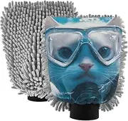 XYMZR Cat Underwater Swim Absorbent Microfiber Car Wash Mitt, Funny Cute Anime Scratch Free for Cars Cleaning, Home Cleaning Mitts, 2 Pack, 10.24” L x 7.09” W