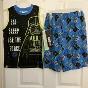 Lego Star Wars Boys Pajama Set Shorts Shirt Size 8 Darth Vader Black Blue NWT