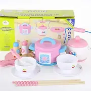 Durable Wooden Kids Pretend Play Food Toy Cooking Tea Set Childrens Tea Party Fun Tea Cups Saucers