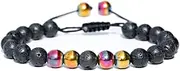 [IBOWZ] Crystal Bracelet Bead Bracelets Chakra Bracelet, 7 Chakra 8Mm Natural Lava Stone Adjustable Bangle Hematite Beads Jewelry Pray Yoga Energy Reiki Unlimited Charm Diffuser Couple