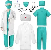 Angenster Doctor Costume Set Nurse Doctor Costumes Kid Lab Coat Doctor Fancy Dress Costume Unisex Doctors Outfit for Dress Up & Pretend Play Halloween Book Week 100 Day for School