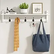 Wacloud 2-in-1 Wall Coat Rack with Shelf – 29" Rustic Solid Wood Wall Hooks with 5 Hangers for Clothes, Hats, Towels, Purses, Robes – Entryway, Bathroom, Bedroom, Living Room Organizer, White