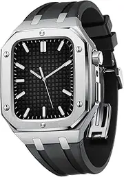 [KKFAUS] Metal Case For Apple Watch 6 44mm Protector Silicon Strap For IWatch 8,7, 45mm 6 5 4 SE 44mm Accessories Men's Full Protective Cover