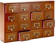 QWORK Desk Drawer Organizer, Wooden Vintage Apothecary Cabinet with 16 Drawers, Home Office & Tea & Dresser Bedroom Organization and Storage, Traditional Apothecary Cabinet, Brown WD10241