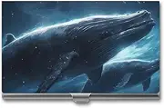 [VFMKT] Slim Metal Business Card Holder Portable Business Card Case Pocket Name Card Holder Whales Traveling in Space Wallet for Men Women Office Travel, style, One Size