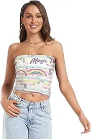 [RPLIFE] Cute Unicorns Rainbows Tube Top Strapless Crop Top, Sheer Tube Tops, Sexy Tube Tops (S)