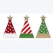 Youngs Christmas Decor - Whimsy Red White Green Retro Trees 3pc Set