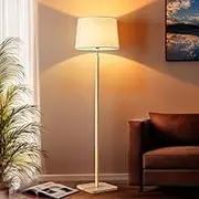 Krear 155CM Modern Floor Lamp for Living Room and Bedroom,Standing Lamp with Linen Shade, Tall Pole Lamp for Office, Farmhouse and Minimalist Design with E27 Socket, Foot Switch, and Wooden Base