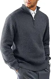 [Zaitun] Men's Quarter Zip Sweater Jumper Turtleneck Mock Neck Pullover Ribbed Knit Casual Polo Sweaters