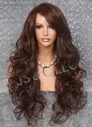 Human Hair Blend Wig Heat OK Curly Long Bangs Layered 4/27/30 WBBT Auburn mix