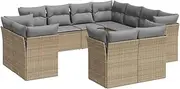 vidaXL Garden Sofa Set 11-Piece Beige Poly Rattan Furniture with Cushions/Storage for Patio Deck Terrace Outdoor Seating
