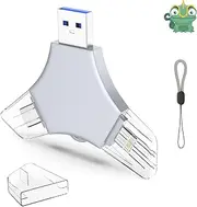 USB 3.0 Flash Drive 64gb for iPhone, 3in1 External Memory Picture Keeper Storage Stick for Photo/Video/Data Saver/Backup, V7.80High Speed Thumb Drives for iPhone/iPad/Android/PC - Frosty