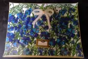 Vtg Sayco 2 Piece Fingertip Towel Set Mid Century Modern Linen NOS Floral Neon