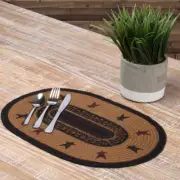Heritage Farms Star Braided Jute Oval Placemat 6 pc Set 12 x 18" Mustard Tan