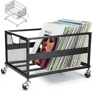 Metal Vinyl Record Storage Crate with Wheels, Vinyl Record Holder for Albums, Vinyl Record Storage Rack - Holds up to 100 LP, Stylish Organizer for Your Vinyl Record Collection