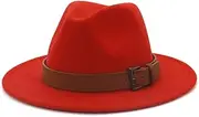 [Generic] Men Women panama fedora Wool Felt Brown Belt Buckle Large Brim Jazz felt Cap Party Wedding Hat