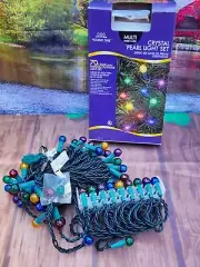 Vintage Holiday Time 70 Crystal Pearl String Lights set Christmas multi color