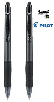 PILOT G2 Pen Stylus Fine Tip 0.7mm Black Ink with Grey Barrel 2-Pack