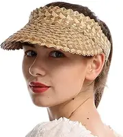 [ehsbuy] Sun Visors for Women Floppy Foldable Straw Hat with UV Protection Rollable Ladies Sun Hat Visor Cap Ponytail Topless Hat UPF 50+