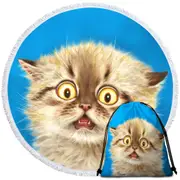 Cute Frightened Kitten Cat Round Beach Towel