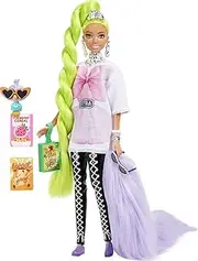 Extra Doll and Barbie Accessories with Neon Green Hair, Feather Boa and Pet Parrot