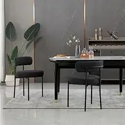 AISALL Black Dining Chairs Set of 2 Round Upholstered Boucle Dining Room Chairs Mid-Century Modern Kitchen Chairs Curved Backrest Chairs for Dining Room Black Metal Legs