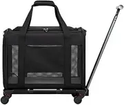 Fenteer Cat Carrier with Wheels Rolling Carrier Soft Sided Breathable Outdoor Trolley Pet Travel Bag Pet Trolley Case for Dogs Puppy, Black
