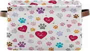Cute Dog Paw Heart White Closet Storage Bins, Decorative Storage Bins with Handles for Home, Set of 2