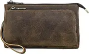 [VKEID] Mens Clutch Bag Vintage Crazy Horse Leather Mobile Phone Organiser Multi Zipper Pocket Compartment Clutch Bag Men Wrist Bag