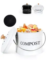 Compost Bin - 1 Gallon Countertop Composter with Lid Charcoal Filters Rust Proof