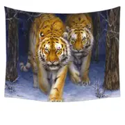 Cool Animal Art Two Tigers in the Siberian Forest Tapestry