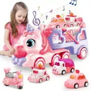 Toy Cars for Toddlers Girls，5 in 1 Carrier Truck Toy for Kid Girls，Transport Veh