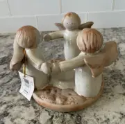 Christmas Holidays Ceramic Circle of 3 Angels Tea Light Candle Holder