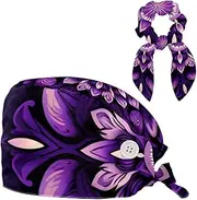 [YTYVAGT] Scrub Caps Women,Scrub Hats Suitable for Women,Purple Mandala Skull Flower