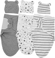 COMNESTBI 3Sets Swaddle Sleep Sacks with Hats Soft Cotton Newborn Wraps for Boys Secure and Versatile Receiving Blankets for Nursery Use