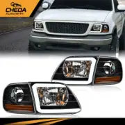 Fit For 97-04 F150 Expedition Clear LED Headlights & Corner Parking Lights Black (for: Ford)
