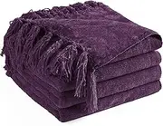 LONG CREATE Chenille Throw Blanket for Couch 60"X 80" Twin, Soft Cozy Throws with Fringe Tassel for Bed Sofa Chair Cover, Lightweight Knitted Decorative Boho Blankets for Living Room, Dark Purple