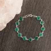Women's Bridal Bracelet Natural Green onyx 12mm Briolette Cushion Silver 925