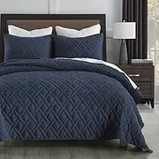 HORIMOTE Home Quilt Set King Size Navy Blue, Classic Geometric Diamond Stitched Pattern, Pre-Washed Ultra Soft Lightweight Quilted Bedspread Coverlet for All Season