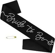 SKJIAYEE Elegance Bride to Be Sash, Black Satin Bride Sash with Glitter Rhinestones Bachelorette Party Sashes Decorations for Bridal Shower Engagement Wedding Party Supplies Ideas Gifts Jokes Favors
