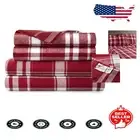 150g Thick Organic Plaid Flannel Sheet Set - Cozy Queen Size, Machine Washable