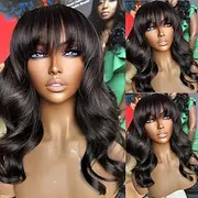 Remy Human Hair 5x5 Closure 13x4 Lace Front Wig With Bangs Brazilian Hair Wavy Black Wig 130% 150% Density with Baby Hair Natural Hairline 100% Virgin Glueless
