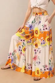 Charli Pants - Paper Bag High Waisted Wide Leg Pants in Tansy Print