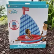 SunSmart Sailboat Kiddie Pool with 360° Rotating Shade Sail 44” NIB
