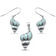 New Natural Larimar shell .925 Sterling Silver Pendant & Earring Set