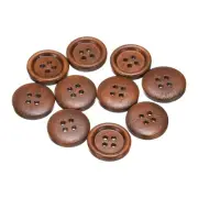 10pcs Wooden Sewing Button 18mm 4 Holes Round Craft Buttons, Coffee