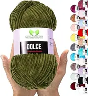 MeriWoolArt Chenille Yarn for Knitting and Crocheting Dark Green - 100 g and 120 m Velvet Wool - 100% Fluffy Polyester Knitting Yarn for Amigurumi Cushions Blankets Soft Clothing Gifts