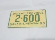 Vtg. 1953 General Mills Wheaties SASKATCHEWAN metal bicycle mini lic. PLATE