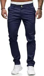 [HUNGSON] Mens Chinos Slim Fit Stretch Flat-Front Skinny Dress Pants