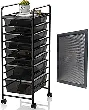 Metal 10 Tier Rolling Cart with 8 Drawers,1 Table Top & 4 Wheels, Utility Grocery Craft Cart on Wheels for Classroom, Office, Bathroom, Kitchen, Bar Home Storage and Organization, Dorm Room Essentials